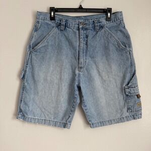Wrangler WRG Jeans Mens 34 Light Wash Denim Carpenter Shorts Hammer Loop VTG
